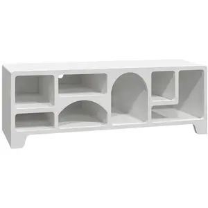 SWEEEK Meuble tv organique effet bois blanc 160cm avec 7 niches de rangement pas cher