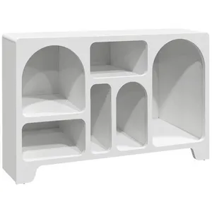 Buffet bas organique SWEEEK - effet bois blanc - 6 compartiments de rangement pas cher
