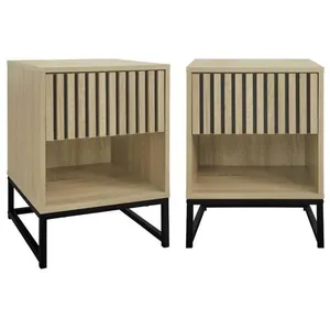 Tables de chevet contemporaines SWEEEK - Lot de 2 avec tiroir effet bois rainuré et niche pas cher