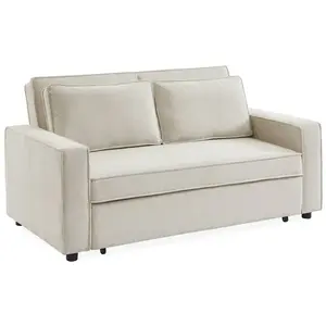SWEEEK Canapé convertible 3 places blanc crème velours côtelé. banquette. lit pas cher