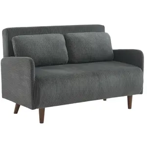 SWEEEK Canapé convertible en velours côtelé - Panam - 2 places scandinave. pieds bois foncé. gris foncé. banquette. dossier inclinable pas cher