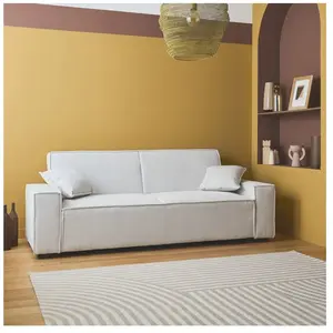 SWEEEK Canapé convertible 3 places blanc crème velours côtelé L 231 x P 96.5 x H 80cm pas cher