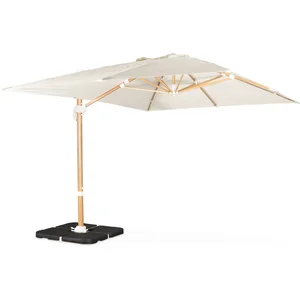 Comparateur de prix : SWEEEK Parasol déporté rectangulaire écru 3x4m. mât effet bois + Dalles à lester 50x50cm