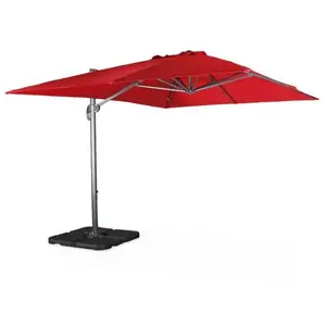 Comparateur de prix : SWEEEK Parasol déporté rectangulaire rouge 3x4m + dalles à lester 50x50cm