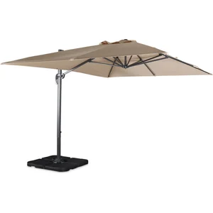 SWEEEK Parasol déporté rectangulaire beige 3x4m + dalles à lester 50x50cm pas cher