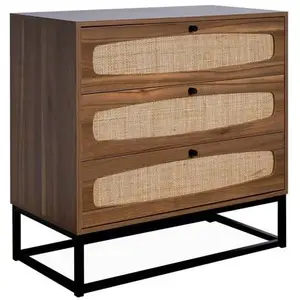 SWEEEK Commode décor bois et cannage 3 tiroirs RetroVendu parcdiscount