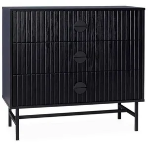 Commode - SWEEEK - BAZALT - Bois rainuré - Noir - 3 tiroirs