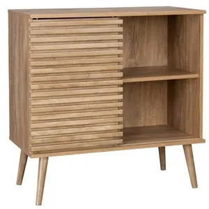 Buffet scandinave SWEEEK - 1 porte coulissante rainurée - 2 étagères - Naturel/Marron pas cher