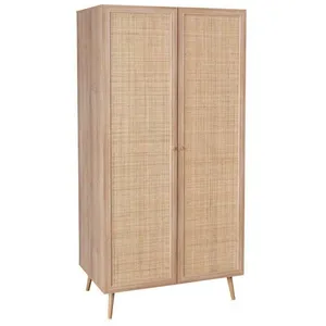 SWEEEK Armoire cannage et effet bois 2 portes avec étagère et tringle - Hauteur 179.5cm pas cher