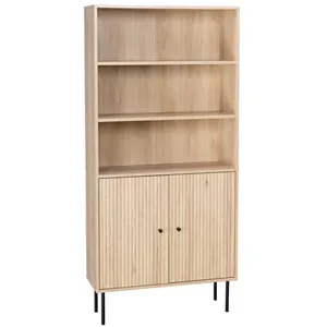Bibliothèque contemporaine SWEEEK - Décor bois rainuré et métal noir - 2 portes 5 étagèresVendu parcdiscount
