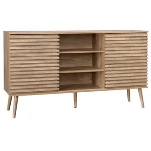Buffet scandinave décor bois - SWEEEK - 2 portes coulissantes - 4 étagères - Naturel - Marron pas cher