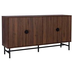 SWEEEK Buffet de rangement effet bois foncé. Bazalt. quatre portes. deux étagères. L 157.5 x l 39 x H 83cm pas cher