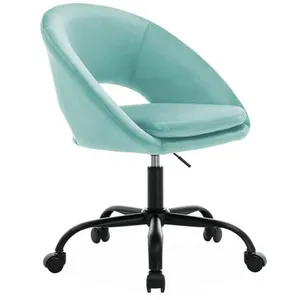 SWEEEK Chaise de bureau ronde à roulettes en velours bleu. Pam. L 59 x P 60 x H 79 / 89cm. pas cher