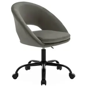 SWEEEK Chaise de bureau ronde à roulettes en velours gris. Pam. L 59 x P 60 x H 79 / 89cm pas cher