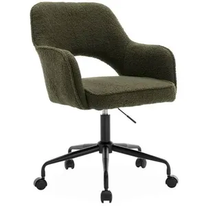 SWEEEK Chaise de bureau à roulettes bouclettes kaki. Jim. L 60 x P 62 x H 89 / 99cm. pas cher
