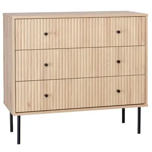 SWEEEK Commode décor bois rainuré 3 tiroirs BragaVendu parcdiscount