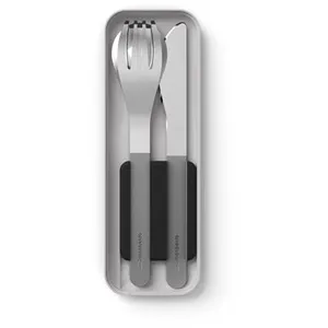 Set de 3 couverts nomades Monbento Slim Box Argent et Noir pas cher