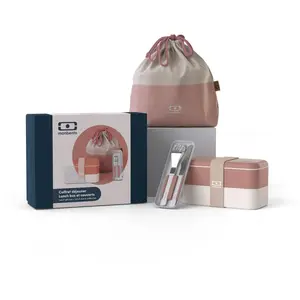 Coffret cadeau Lunch box avec Bento Box MB Original et accessoires Rose Moka - MONBENTO pas cher