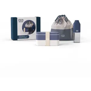 Coffret cadeau Lunch box avec Bento Box MB Original et accessoires Bleu Natural - MONBENTO pas cher