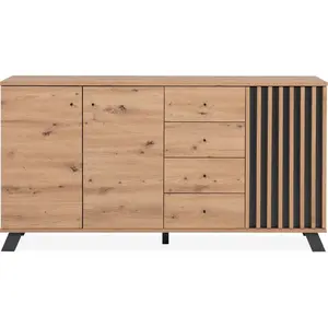 HOMIFAB Buffet 3 portes 4 tiroirs effet chêne 160 cm - FlaviaVendu parcdiscount