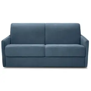 HOMIFAB Canapé convertible 3 places en velours fines côtes bleu - Ouverture express - Couchage quotidien - Matelas HD 140 x 190 - Sienne