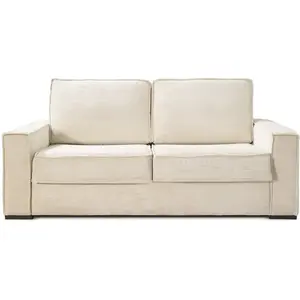 HOMIFAB Canapé convertible 3 places en velours côtelé beige - Ouverture express - Couchage quotidien - Matelas HD 140 x 190 - Mattia pas cher