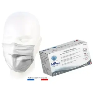 Masques Blanc Hygien Jetablex50 Type Iir En14683:2019 Mptec pas cher