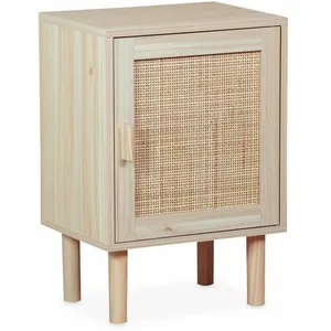 SWEEEK Table de chevet en cannage et décor bois - Camargue - 40x30x58cm - 2 niveaux - 1 porte - pieds droits pas cher