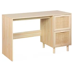 SWEEEK Bureau décor bois et cannage - Camargue - 120cm. 2 tiroirs pas cher