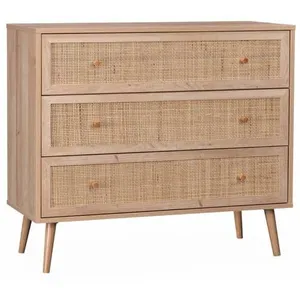 SWEEEK Commode en décor bois et cannage 90x39x79cm - Bohème - 3 tiroirs pas cher