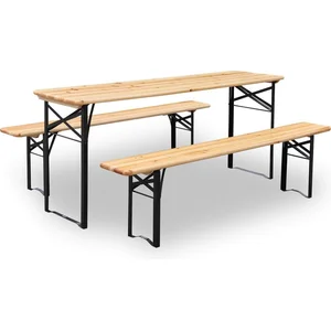 SWEEEK Table en bois 180cm avec 2 bancs   BAYONNE   Esprit brasserie. pliable. 6 personnes pas cher