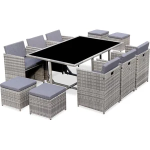 Salon de jardin - SWEEEK - Encastrable - 6-10 places - Coloris gris - Coussins déhoussables pas cher