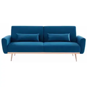 SWEEEK Canapé convertible design en velours - Oskar - 2 - 3 places scandinave droit avec pieds fins or rose pas cher