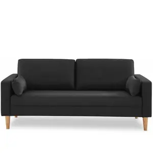 SWEEEK Canapé en tissu gris chiné foncé - Bjorn - Canapé 3 places fixe droit pieds bois. style scandinave pas cher