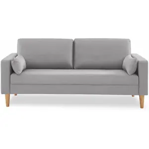 SWEEEK Canapé en tissu gris clair - Bjorn - Canapé 3 places fixe droit pieds bois. style scandinave pas cher