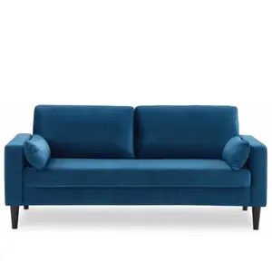 SWEEEK Canapé en velours bleu - Bjorn - Canapé 3 places fixe droit pieds bois. style scandinave pas cher