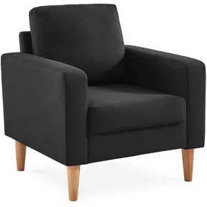 SWEEEK Fauteuil scandinave en tissu gris chiné foncé - Bjorn - Canapé 1 place fixe droit pieds bois pas cher