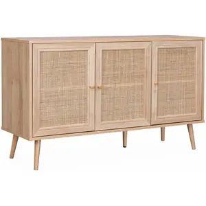 SWEEEK Buffet de rangement en cannage 120x39x70cm - Bohème - 2 niveaux. 3 portes. pieds scandinaves pas cher