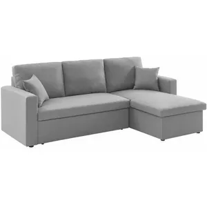 BUT Sweeek Canapé D'angle Convertible En Tissu Gris Clair - Ida - 3 Places Fauteuil D'angle Réversible Coffre pas cher