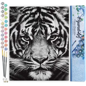 Figured'Art Schilderen op Nummer Volwassenen canvas Tijgerkop zwart-wi...