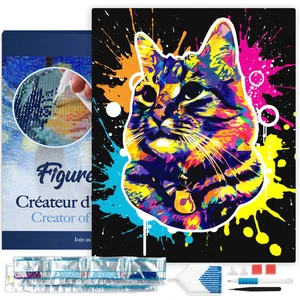 Figured'Art Diamond Painting set Volwassenen 40x50 cm met lijst Kat Sp...