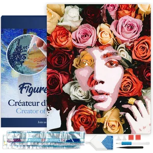 Figured'Art Diamond Painting set Volwassenen 40x50 cm met lijst Rozeng... pas cher