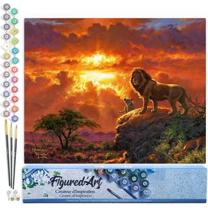 FIGURED'ART FiguredArt Peinture par Numéro Adulte Lion au coucher de s...