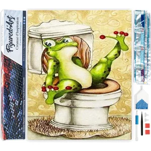 Figured'Art Diamond Painting set Volwassenen 40x50 cm Kikker in toilet...