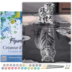 Figured'Art Schilderen op Nummer Volwassenen met lijst - Kitten Reflec...