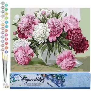 Figured'Art Schilderen op Nummer Volwassenen canvas Mooie pioenrozen i...
