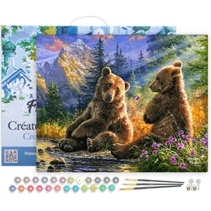 Figured'Art Schilderen op Nummer Volwassenen met lijst - 2 Beren - Handwerk acrylverf Kit DIY Compleet - 40x50cm Canvas al ingelijst pas cher