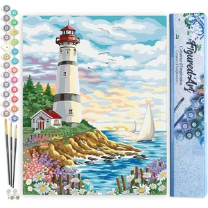 Figured'Art Schilderen op Nummer Volwassenen canvas Vuurtoren op een m...