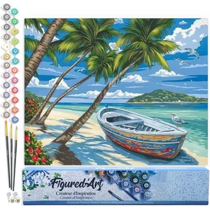 Figured'Art Schilderen op Nummer Volwassenen canvas Boot onder de palm...