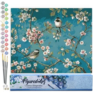 Figured'Art Schilderen op Nummer Volwassenen canvas Bloemen en vogels ... pas cher